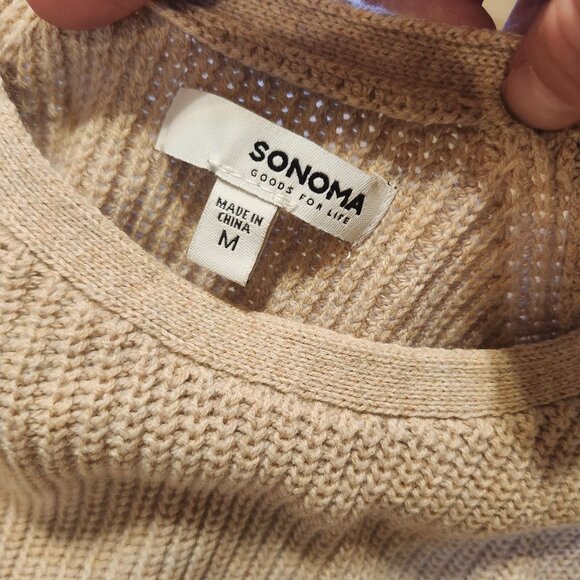 Sonoma Womens Medium Beige Cable Knit Sweater Cotton Blend Long Sleeve Crewneck - Picture 4 of 8